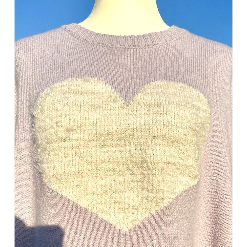 ELLOS Heart Sweater Women's Plus 1X 22/24 Lavender Crew Neck Warm Whimsy Sparkle